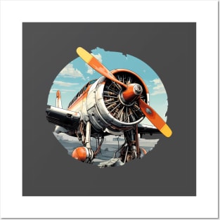 Biplane resting on an airfield Posters and Art